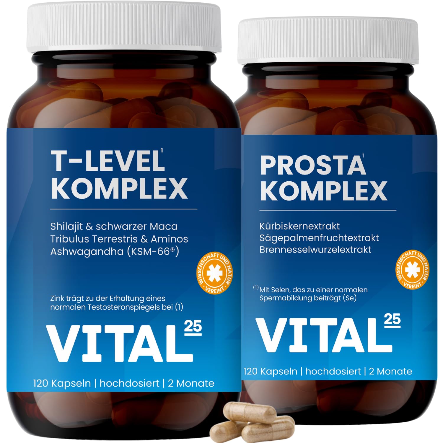 Männer Aktiv Duo: T-Level & Prosta Komplex | Testosteron¹ Kapseln | Vital25