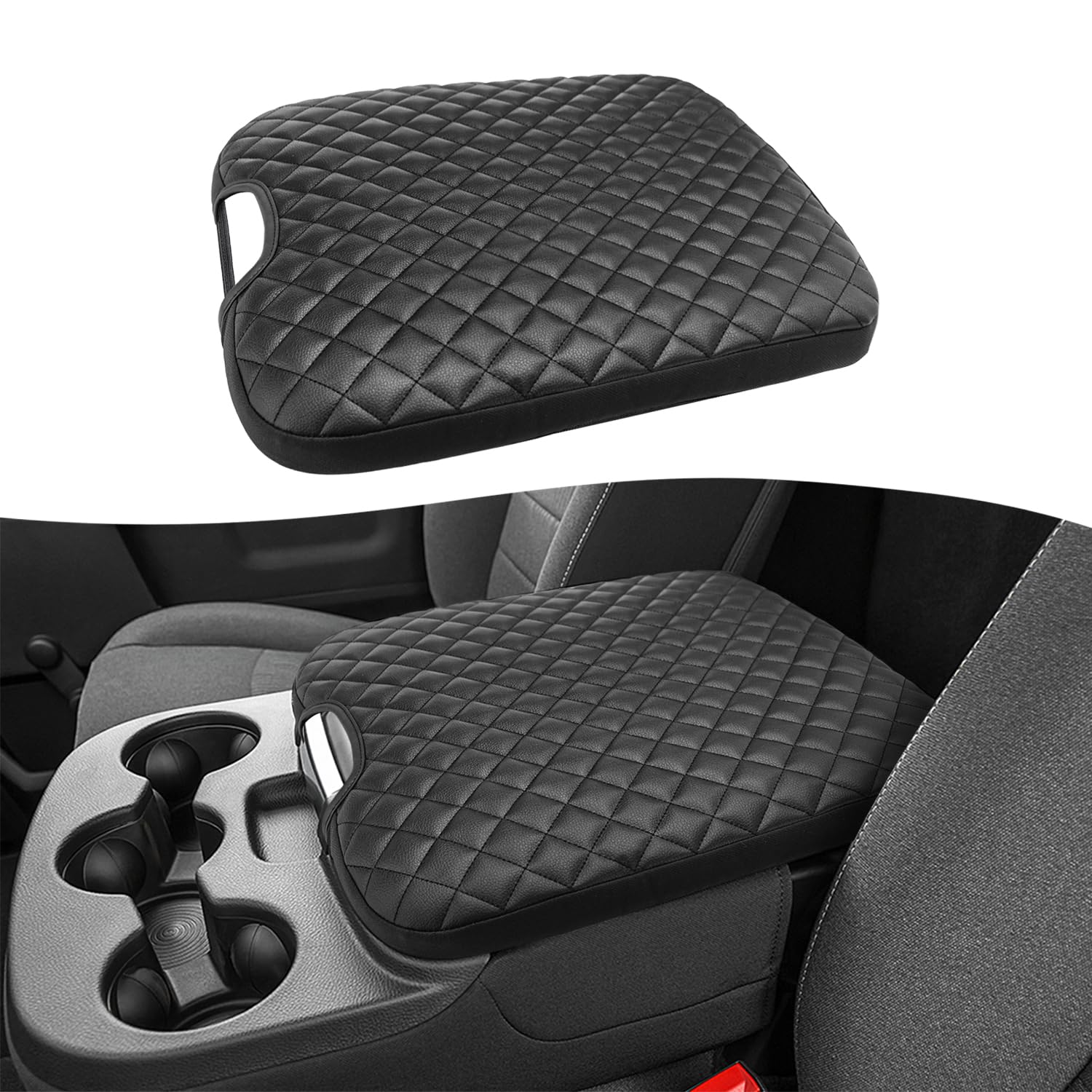 KBH Center Console Armrest Cover for 2013-2018 Dodge Ram 1500, 2013-2025 Ram 2500 & 3500 & 1500 Classic Model, Jump Seat, PU Leather, Middle Console Arm Rest Lid Protector, Black