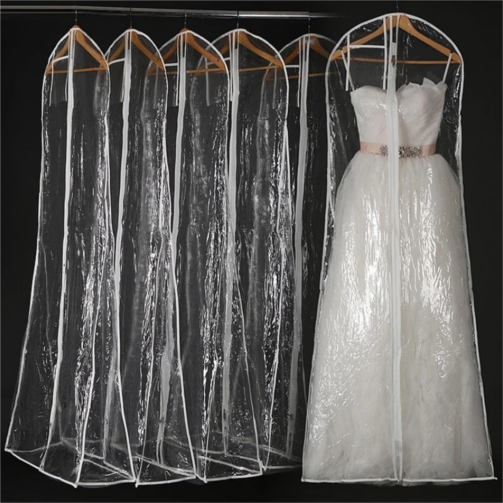 Copriabiti Antipolvere Copriabiti in PVC trasparente solido da 160 cm e 180 for abiti sposa, extra large(Transparent 5pcs,1.8M)