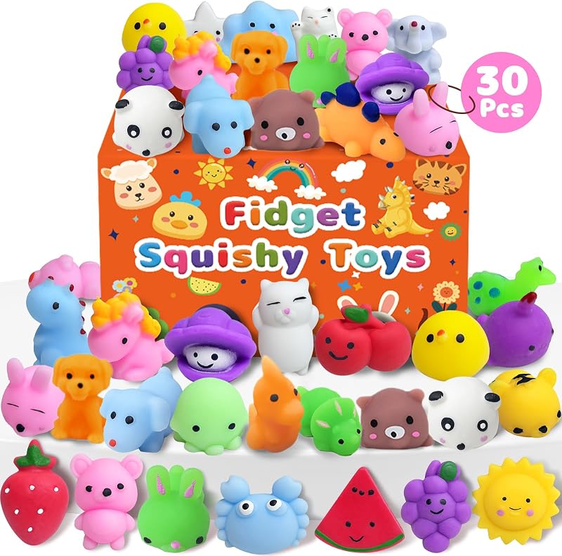 30 Pack Kawaii Squishy Toys, Fidget Party Favors for Kids 3-5, 4-8, 8-12 | Treasure Box Toys for Students, Classroom Prizes, Mini Birthday Gifts, Goodie Bag Stuffers, Bulk Fidget Squeeze Toy
