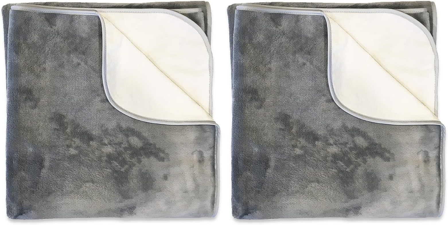 MambeSilky Waterproof Throw for Protecting Furniture Bed Couch from Stains Caused by Dogs, Cats, Incontinence. Soft, Washable, Reversible. (Size Small 2-Pack 30x35 inches, Color Buff/Dove)