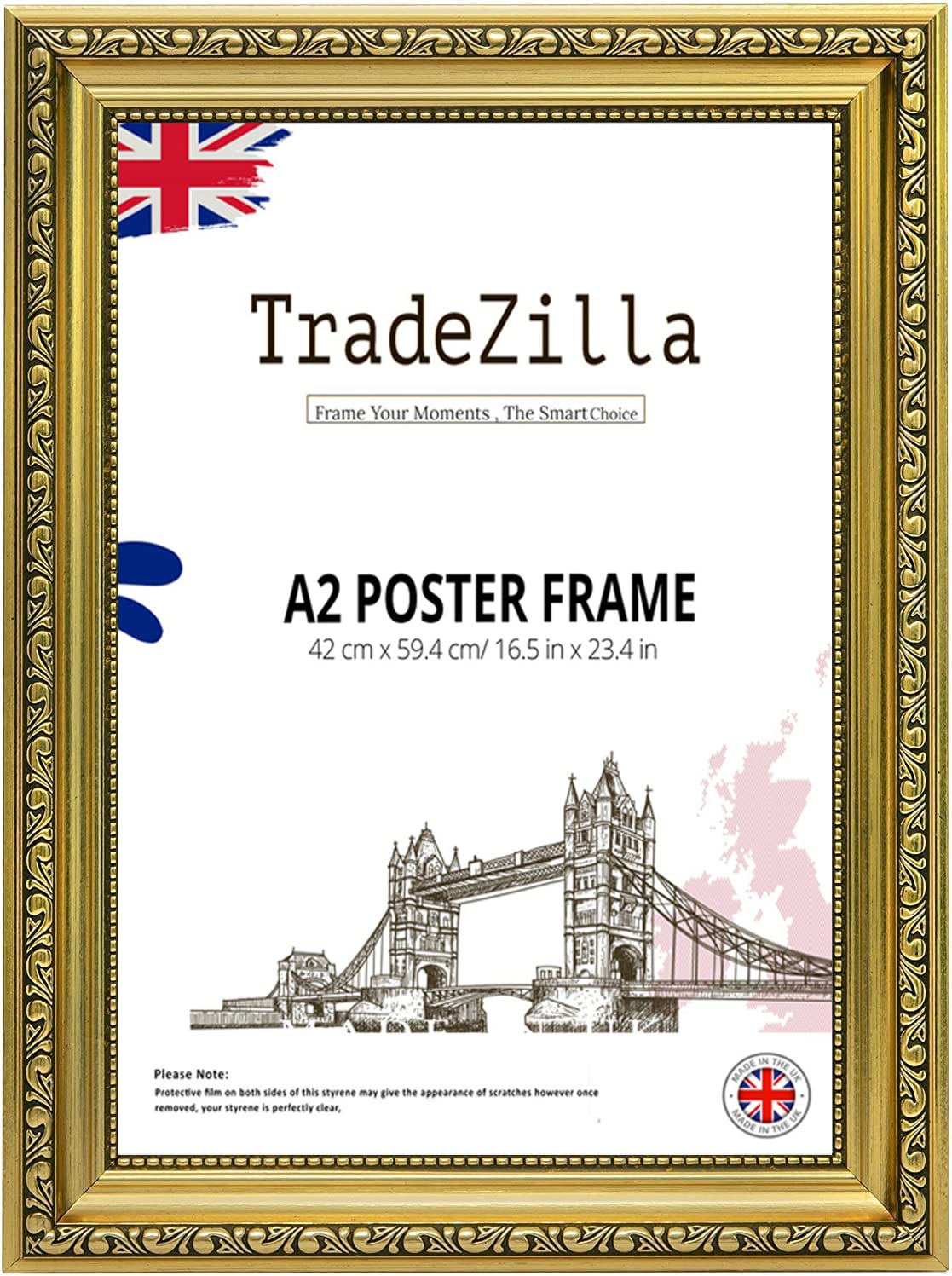 TradeZilla Large Vintage Style Ornate A2 Size Shabby Chic Gold -Handmade Picture/Photo/Poster Frame Wall Art Hanging Frame - Shabby Chic Wall Gallery Home Décor -A2 (42 cm x 59.4 cm)