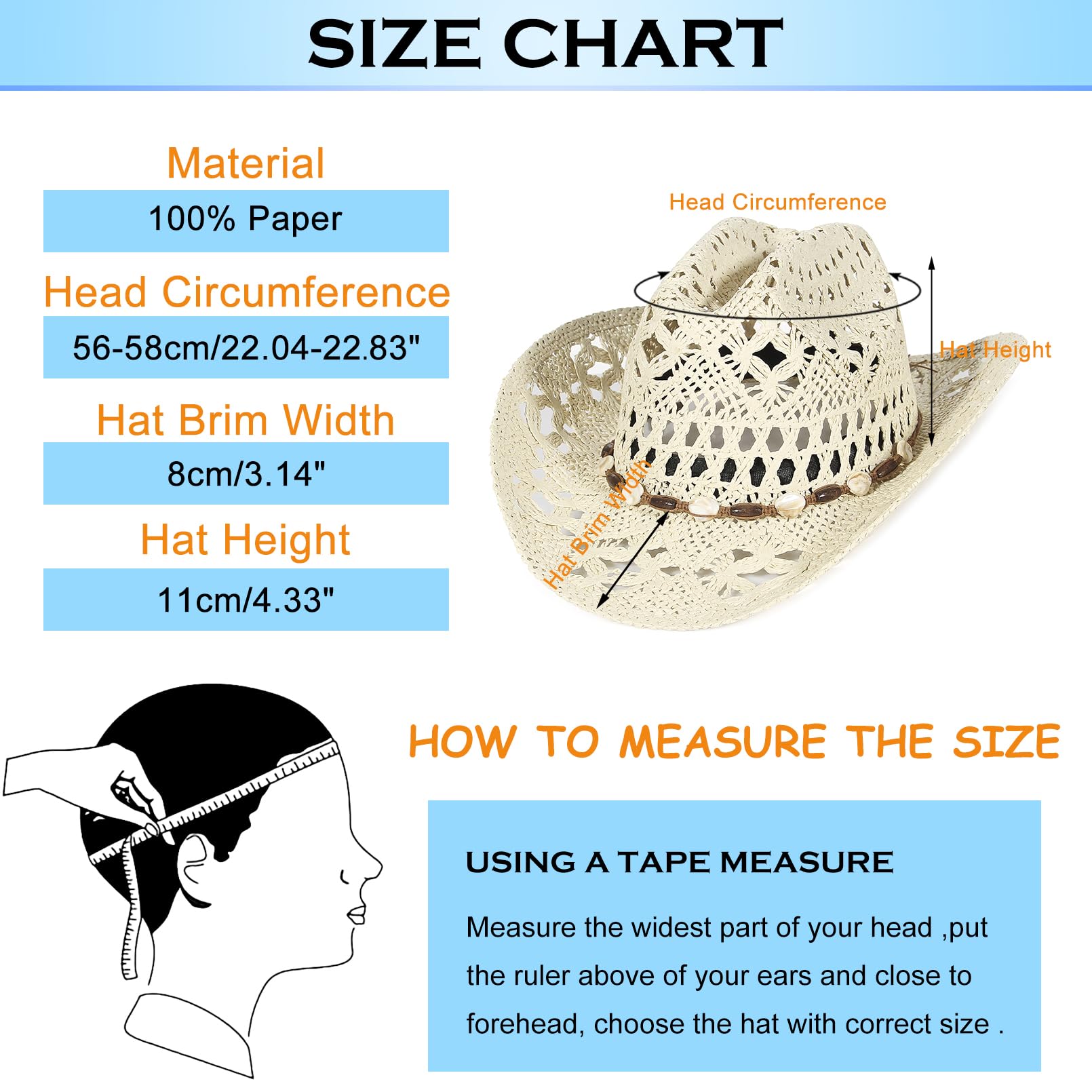 EOZY Chapeaux de paille tissés à la main de style western pour homme et femme - Chapeau panama avec large bord et bord replié pour le voyage