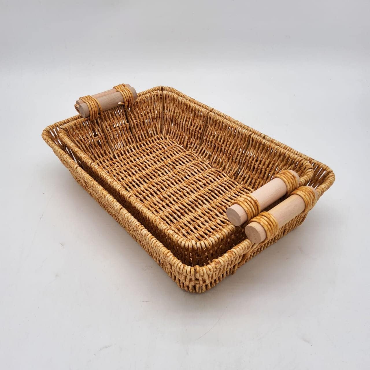 Wicker Serving Basket, Hand Woven Serving Baskets with Handle, Wicker Fruit - Bread Serving Basket Set of 2pieces RZ-3604+A