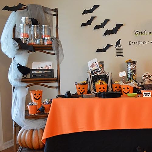 Miniatura 2 de 1 mantel de decoración de Halloween naranja de 54 x 94 pulgadas, tela de poliéster resistente a las arrugas, para fiestas de Halloween, decoración