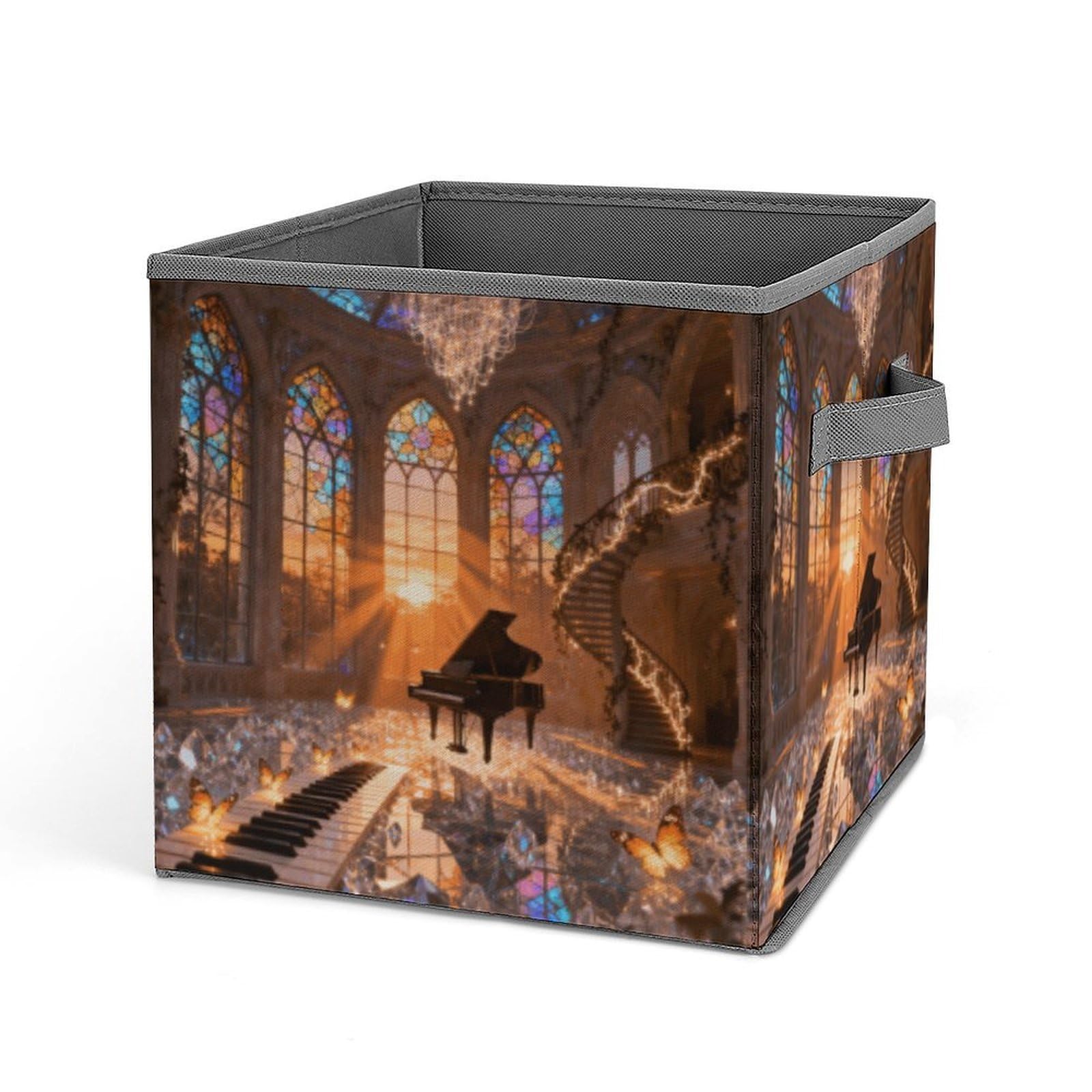 DWVTSLH Piano Castle Cube Storage Bins with Handle, Foldable Storage Cubes, 11 Inch Large Storage Baskets, Washable Fabric Closet Organizer for Shelves, Decorative Clothes Storage Boxes