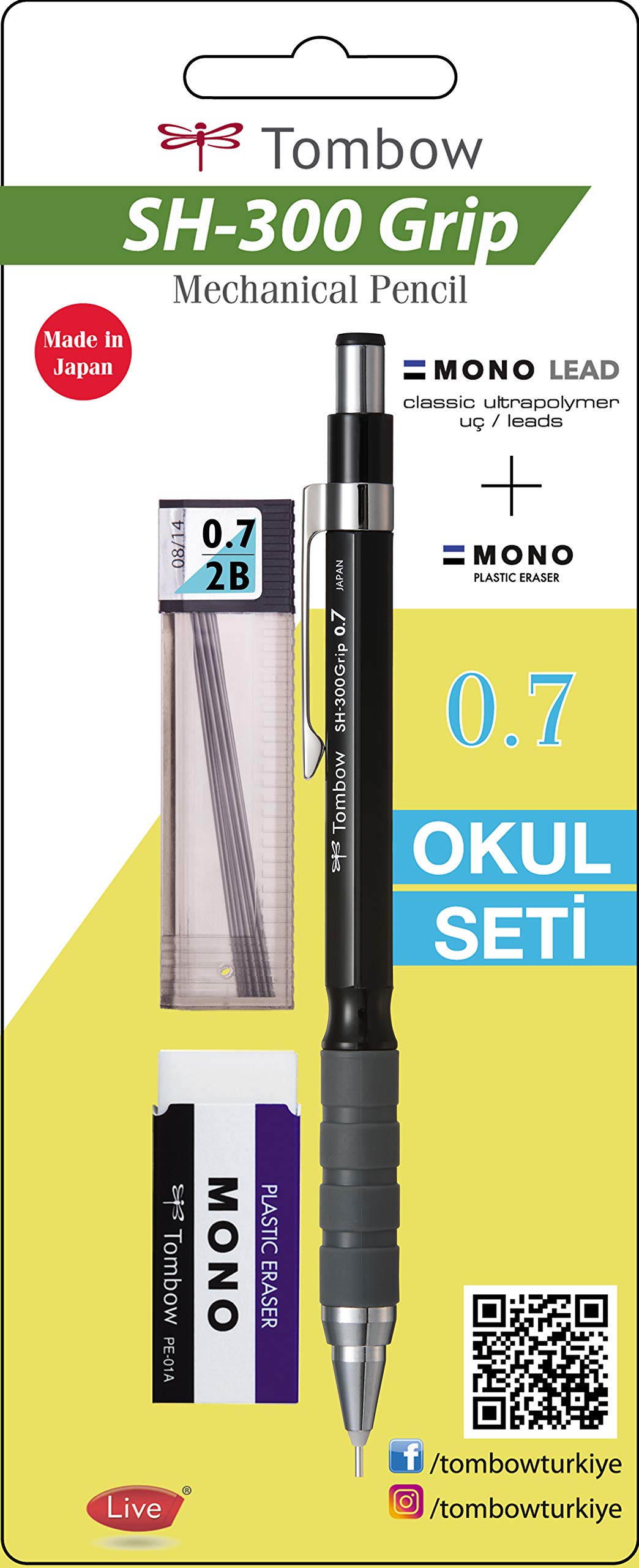 Tombow SH-300 Grip ołówek mechaniczny, 0, 7 mm, zestaw szkolny, czarny