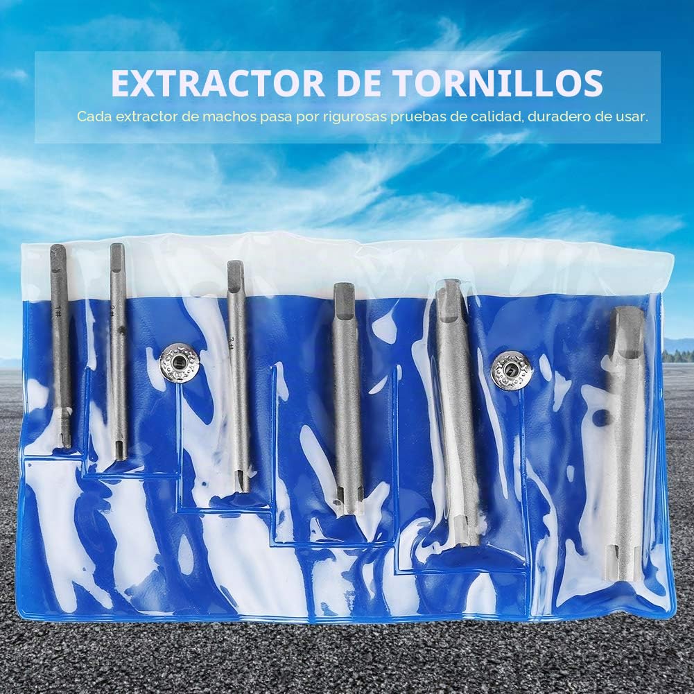 Tiiyee Extractor de Machos Rotos,Extractors Macho Rosca Cabeza Rota Juego Extractores Tornillos Set Extractore Grifos Pelados Grifería Removedor Stripped Golpecito Tornillo Conjunto para Pernos(6Pcs)