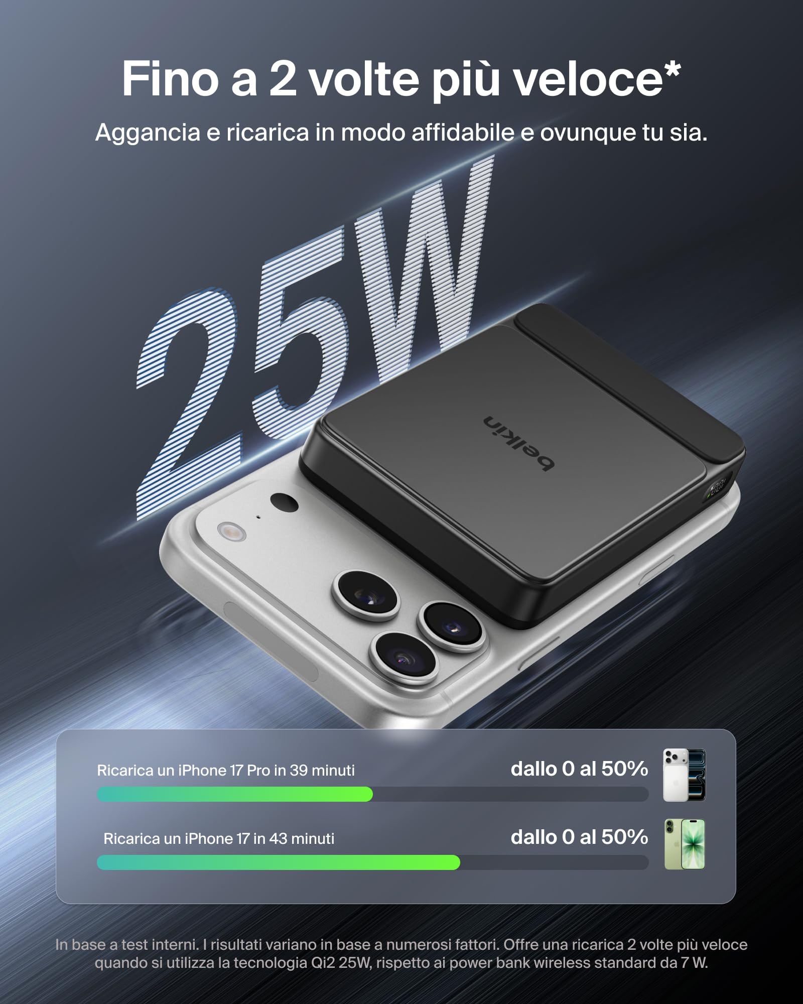 Belkin UltraCharge Power Bank Magnetico 1000mAh con Porta USB-C - Nero | Caricatore Portatile 10000mAh Sottile Wireless, Certificato Qi2 25W, Anello Magnetico, USBC, Precarico, Cavo, Sicuro in Aereo