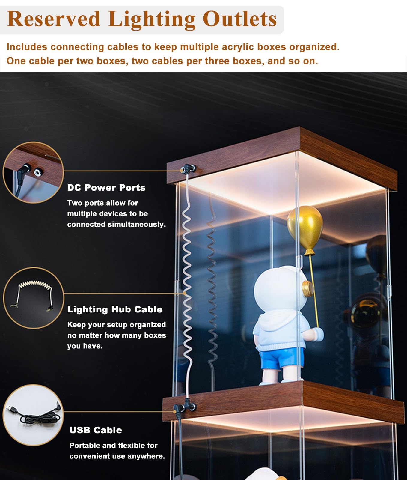Vitrina Expositora Vitrina de Acrílico para Maquetas de Barcos | Caja Expositora Transparente Antipolvo, Vitrina de Acrílico con Base de Madera e Iluminación LED