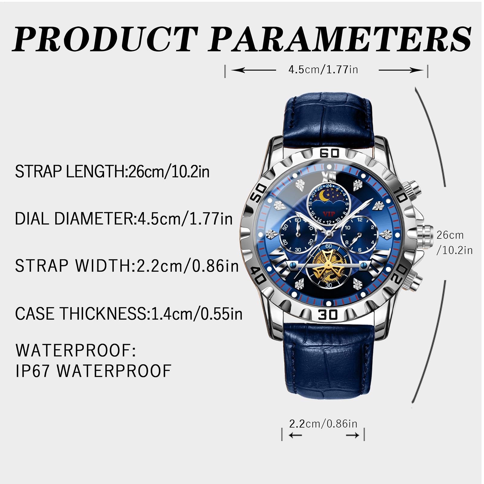Orologio Meccanico Automatico Da Uomo – Cronografo Sportivo Militare Classico | Quadrante Analogico Luminoso Impermeabile Con Fasi Lunari, Cinturino In Pelle PU Orologio Da Polso Da Lavoro Per Escursi
