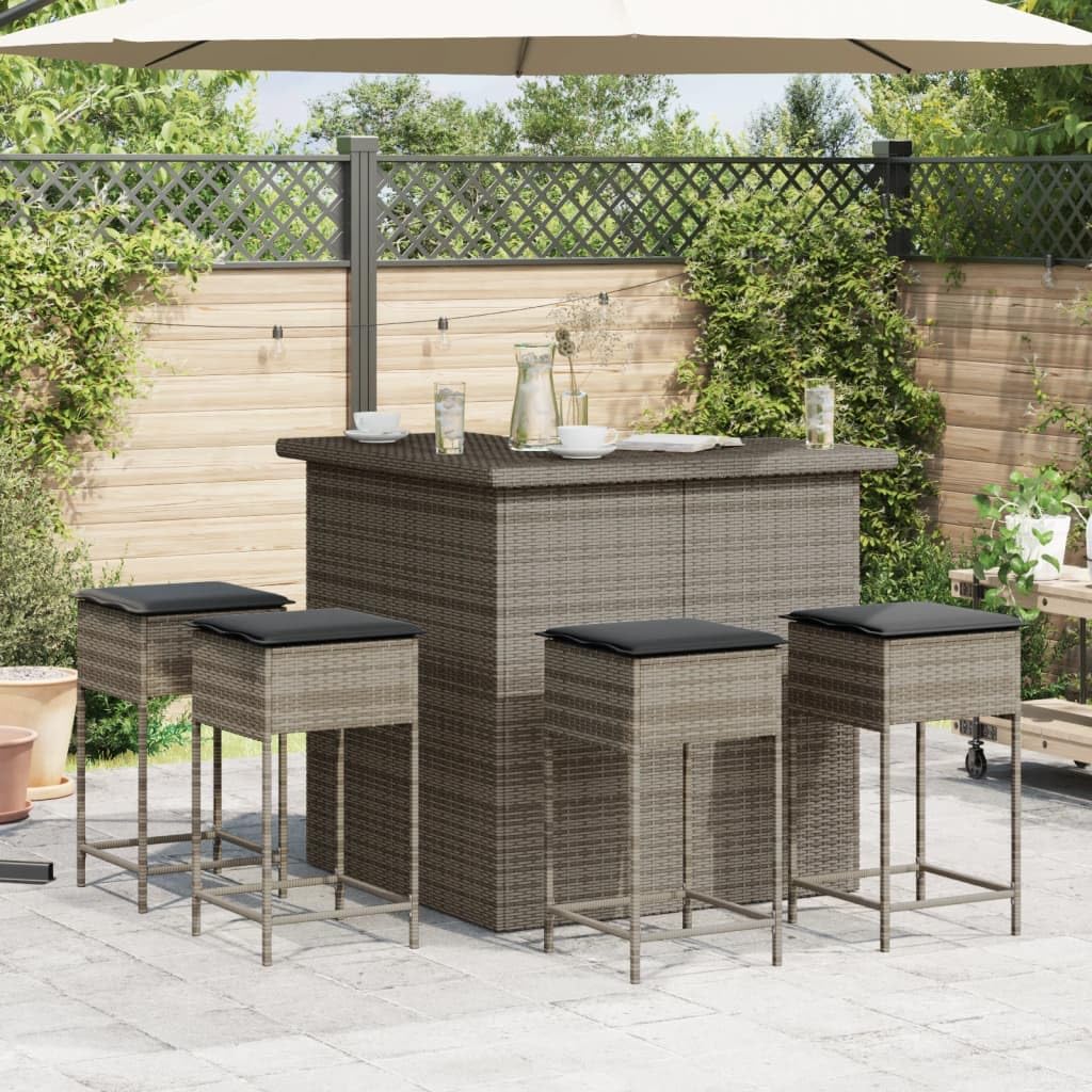 vidaXL Set da bar da giardino in 3 pezzi, con cuscini in rattan PE grigio, tavolo alto e sgabelli da esterno, set da bar, set di mobili