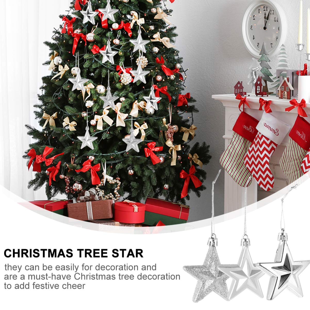 BESPORTBLE Ornamenti per albero di Natale a forma di stella, 18 ornamenti da appendere con stelle glitterate, infrangibili per feste