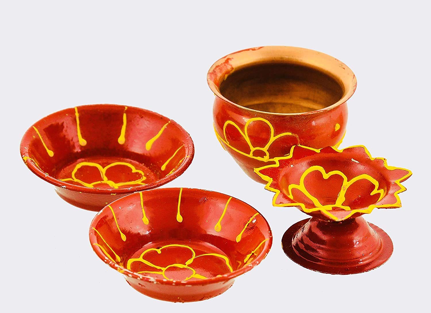 CLUZE Decorative Red & Golden Steel Karwachauth Thali Set - Karwachauth Puja Stainless Steel Thali Set - Channi, Lota, Diya, Bowls, Kalash & Kumkum Box for Festivals, Vrat & Rituals - Image 3 thumbnail