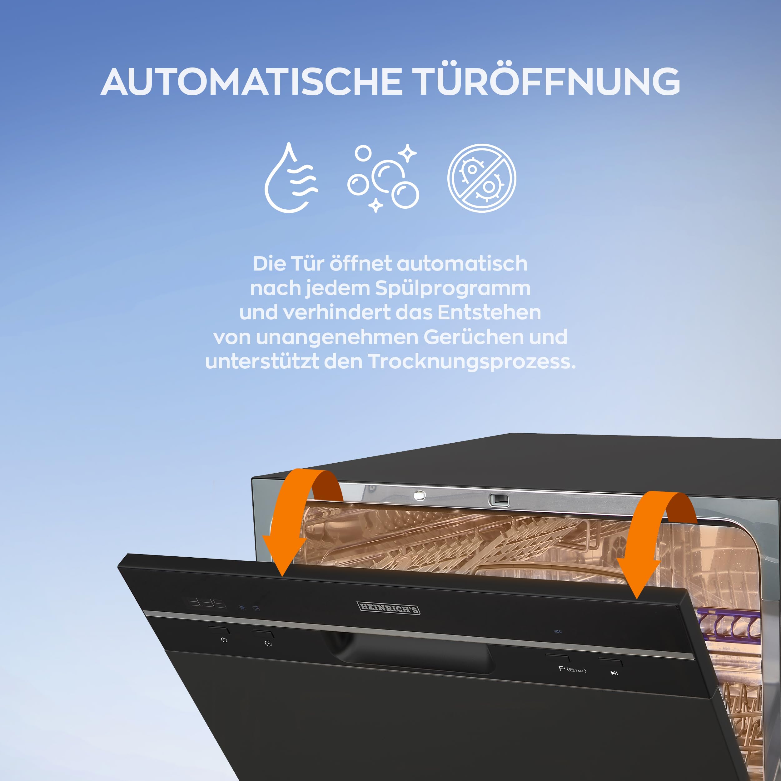 HEINRICHS Tischgeschirrspüler Mini Geschirrspüler 6,5L Wasserverbrauch 7 Programme 1380W freistehend
