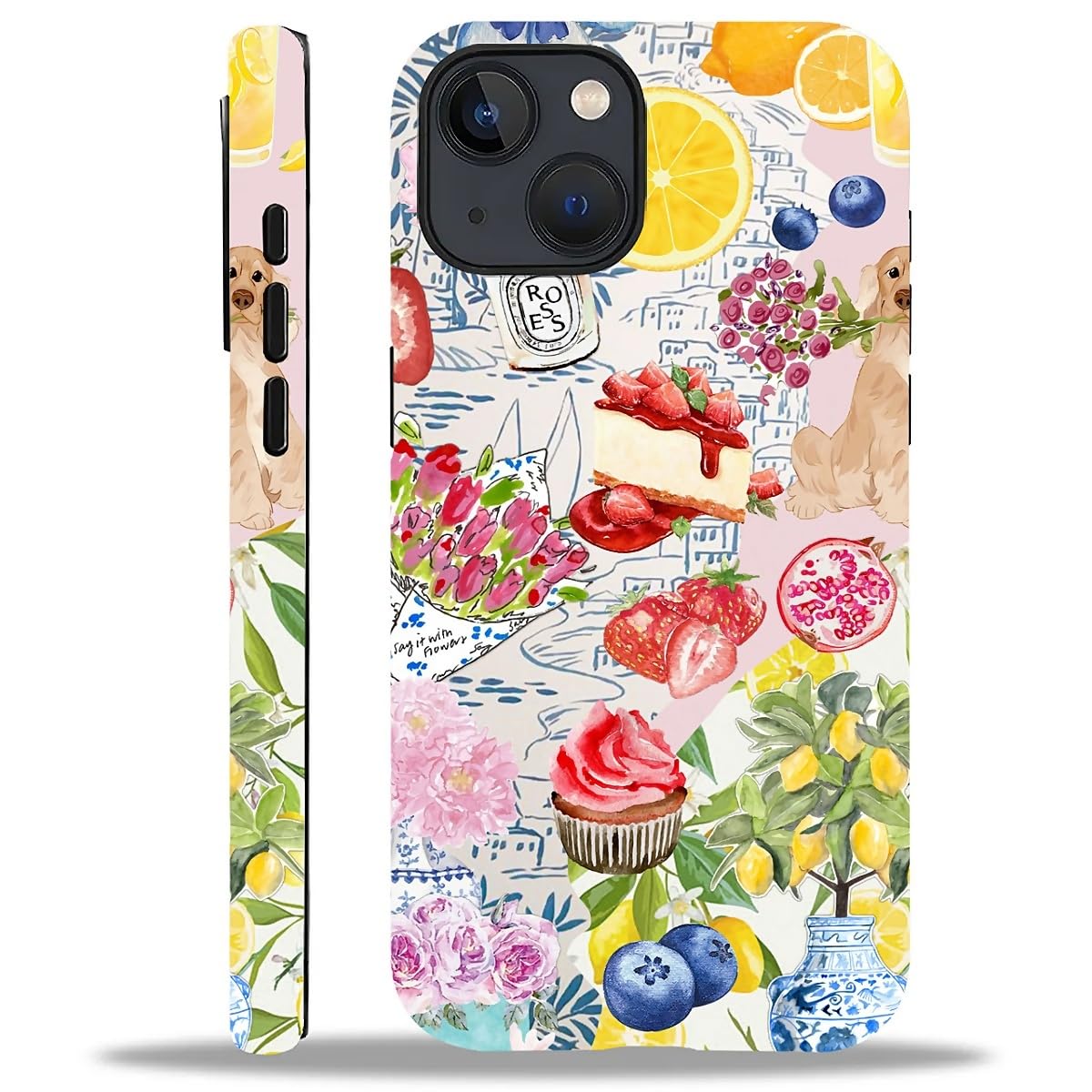 ZHEGAILIAN Compatible with iPhone 13 14 Case,Cute Trendy Strawberry Cake 13 14 2 in 1 Silicone Mixed Hard Pc Case,Durable Shock-Proof Pattern