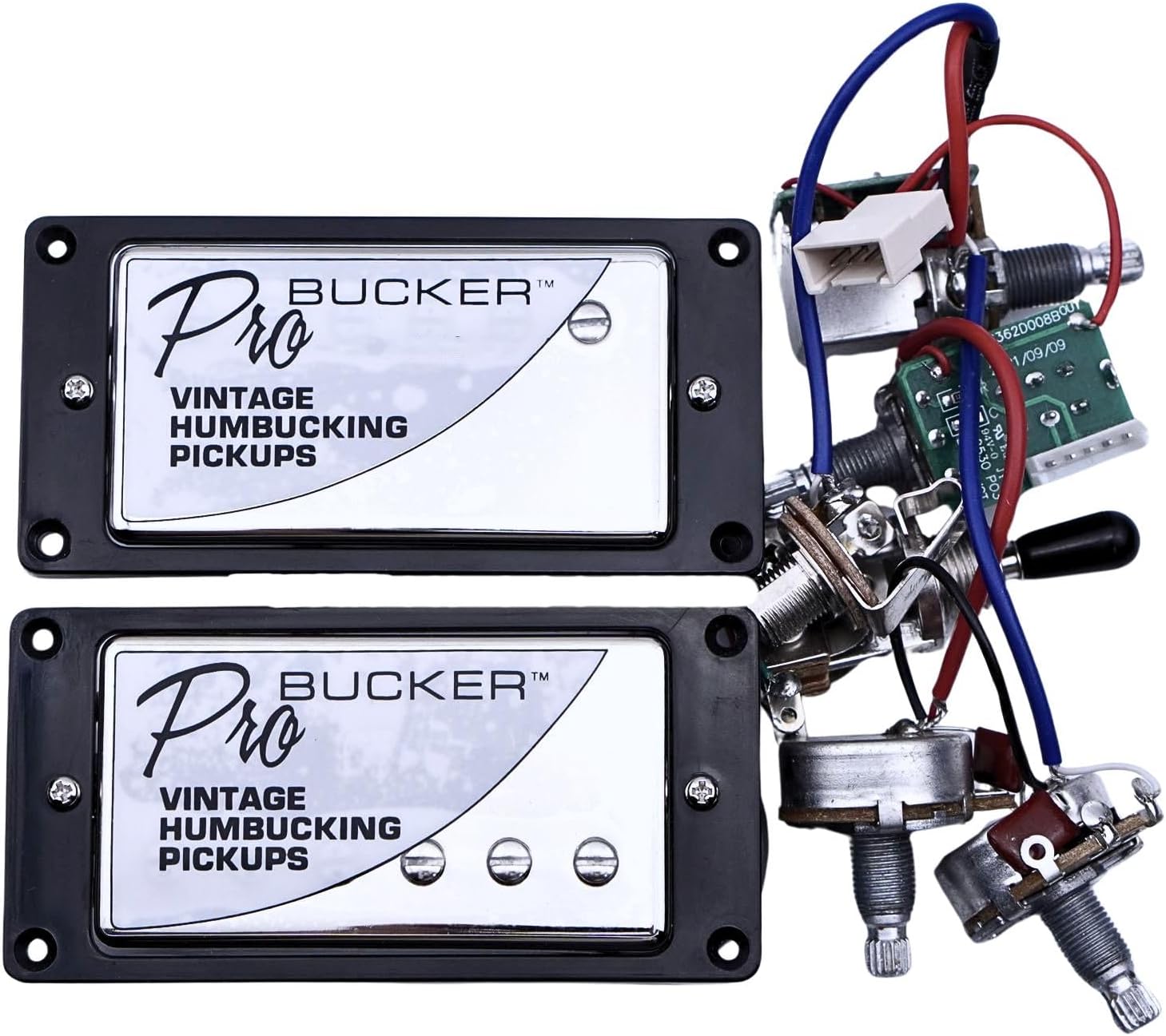 1 Set ProBucker Alnico Vintage Humbucking Pickups with Pro Wiring Harness Push Pull Pots 3 Way Switches For Electric Guitar (Black Ring)