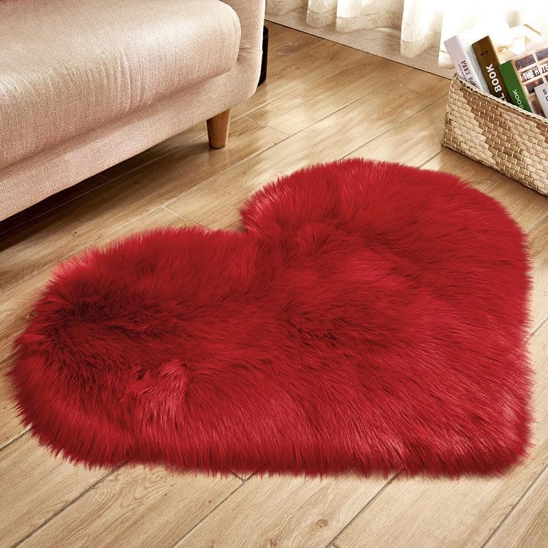 Tapete con diseño de corazón, suave y esponjoso, lavable, antideslizante, rojo miniatura 6