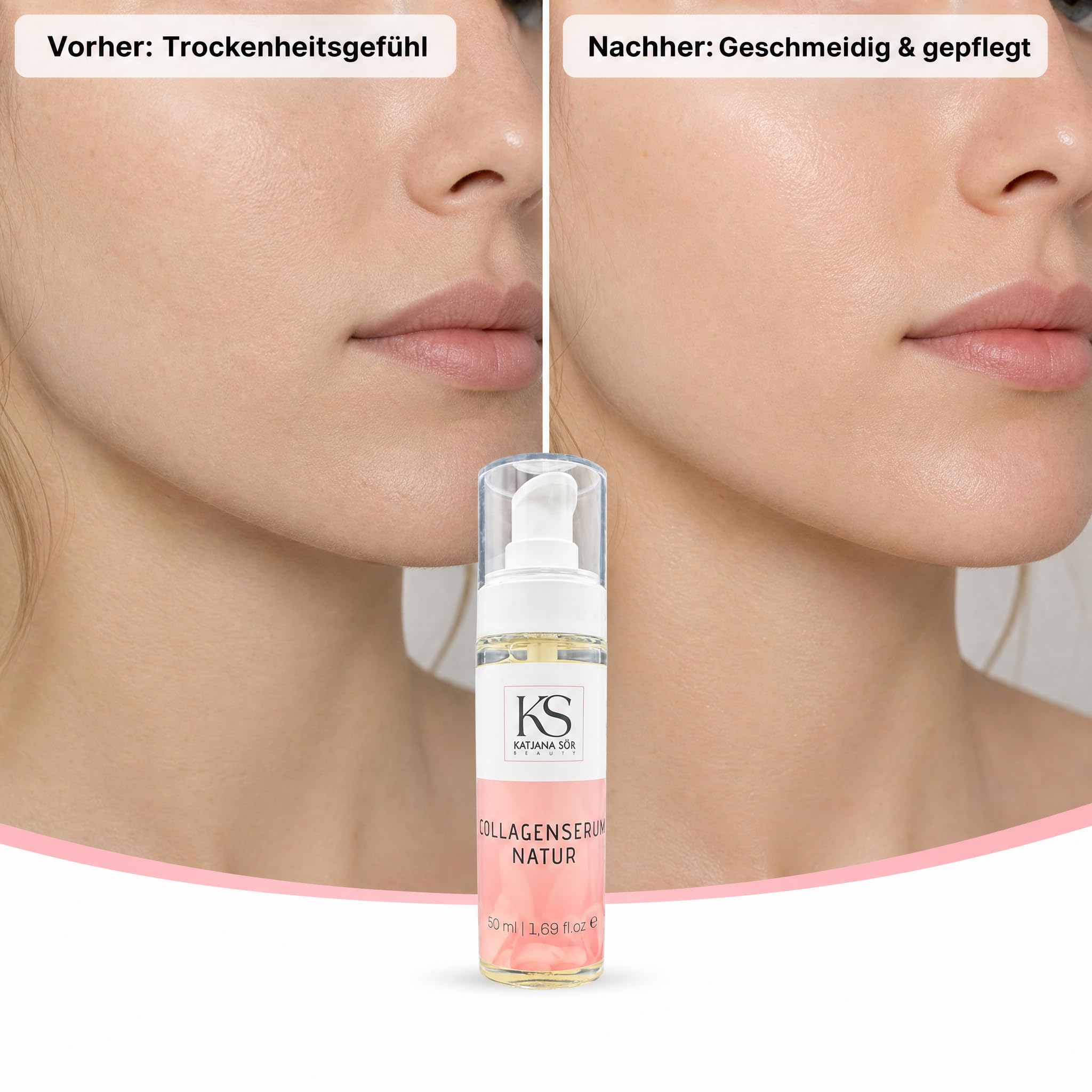 KS Beauty Collagenserum Natur – Hyaluron, Aloe Vera & Rosenöl 50 ml | Feuchtigkeitsserum mit tierischem Kollagen, Aloe Vera & Rosenöl – für trockene, reife und sensible Haut