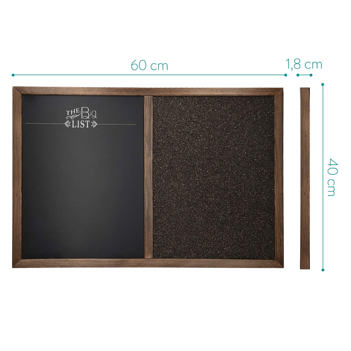 Navaris Tableau affichage mixte - Tableau mémo 60 x 40 cm avec tableau noir ardoise et tableau liège - Kit fixation craie aimant punaise inclus