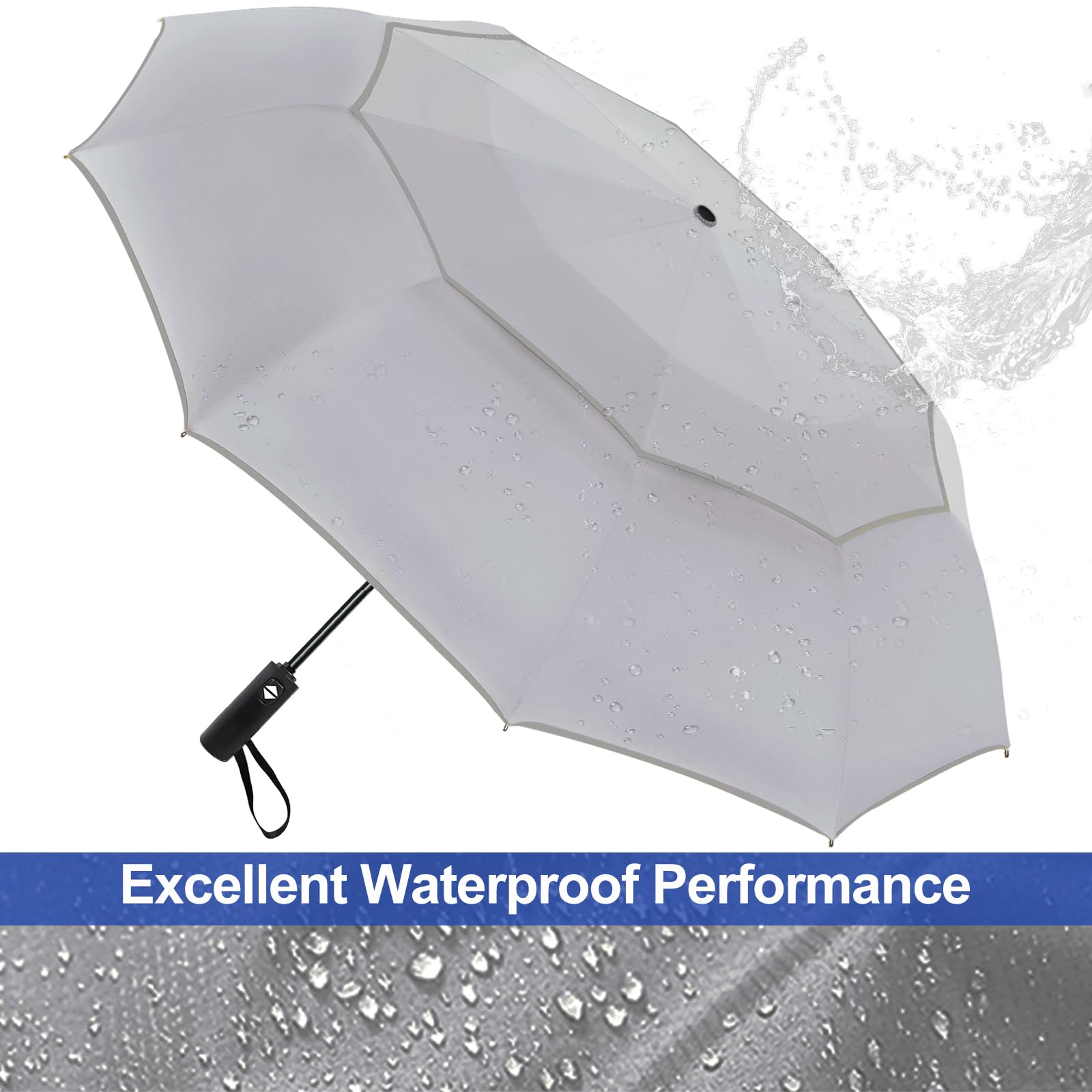 Satol Extra Large Golf Umbrella, 46/54/62 Inch Windproof 10 Ribs Vented Double Canopy Reflective Strips Automatic Open/Close Waterproof UV Protection Portable Compact Umbrella for Outdoor & Travel