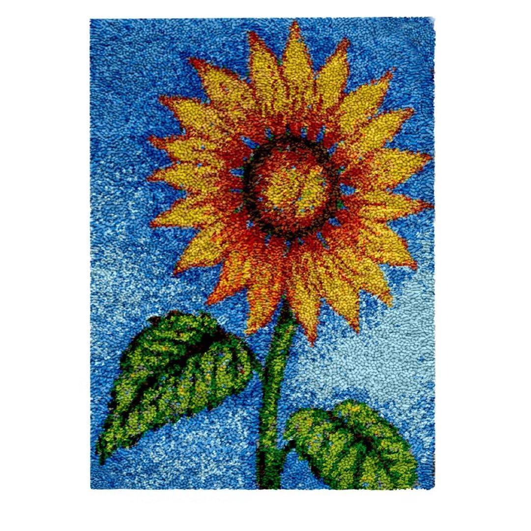 ROCKY&CHAO Latch Hook Kit for Adults & Kids Complete DIY Rug Making Craft Kits with Yarn & Canvas and Crochet Needle, Adult Craft Kits for Women, Relaxing Home Art Project - Sunflower 50x38cm