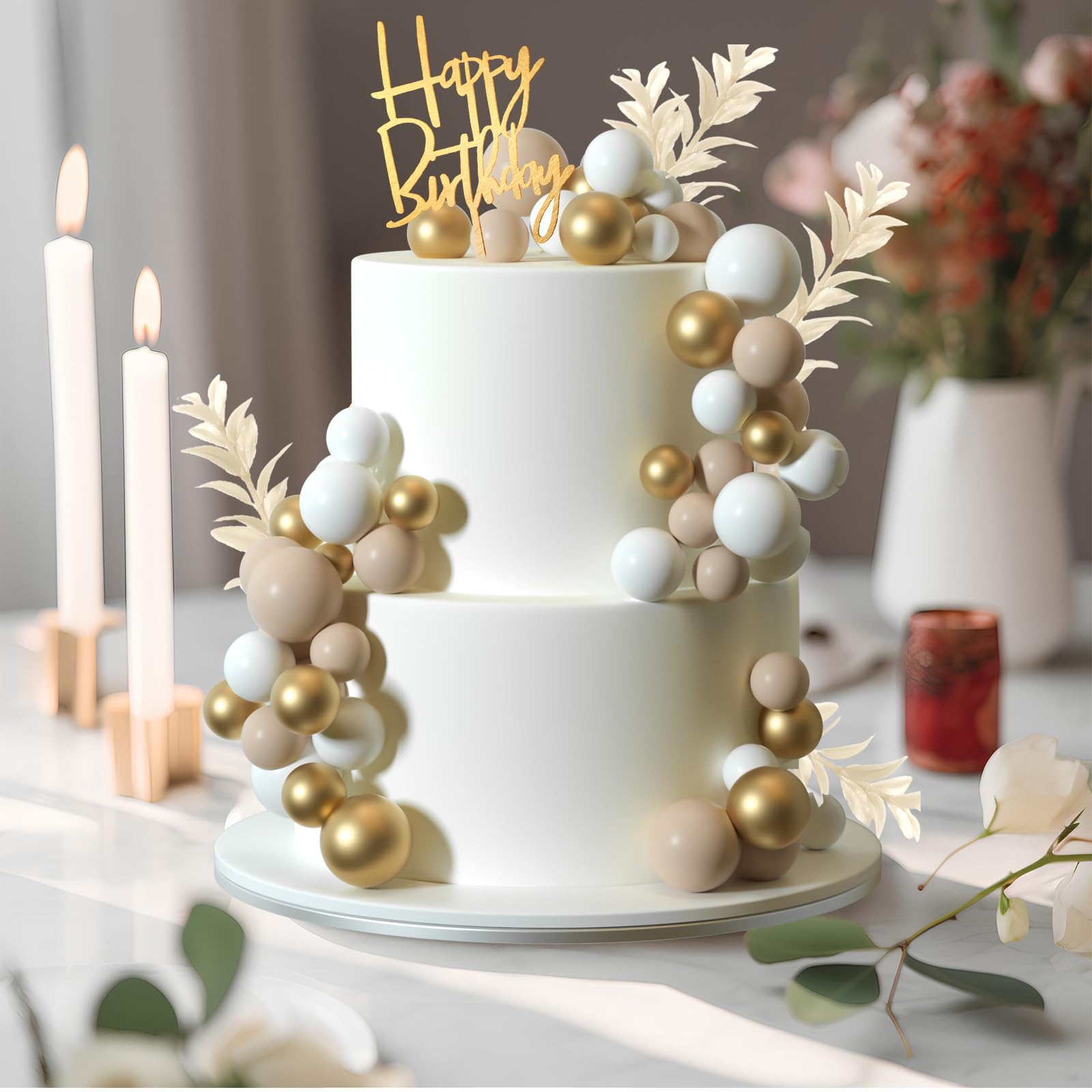 MIAHART Ball Cake Toppers Boho Grass Cake Topper Ball Cake Insert Decoration for Birthday Wedding Baby Shower Party Decorations Boho Themed Party Supplies53pcs - Image 3