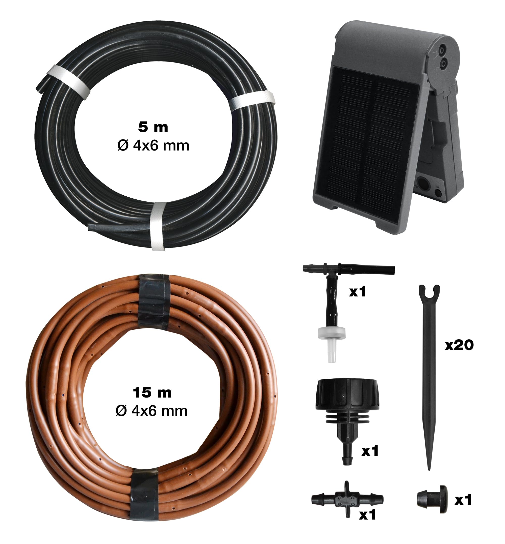 Jardibric – Kit de riego por goteo solar 15 m – Bomba programable – Independiente sin electricidad