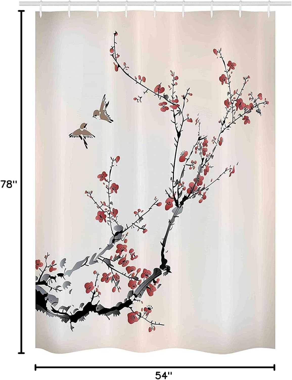 Ambesonne Nature Stall Shower Curtain, Cherry Branches Flowers Buds and Birds Style Artwork with Painting Effect, Fabric Bathroom Decor Set with Hooks, 54" X 78", Burgundy Black