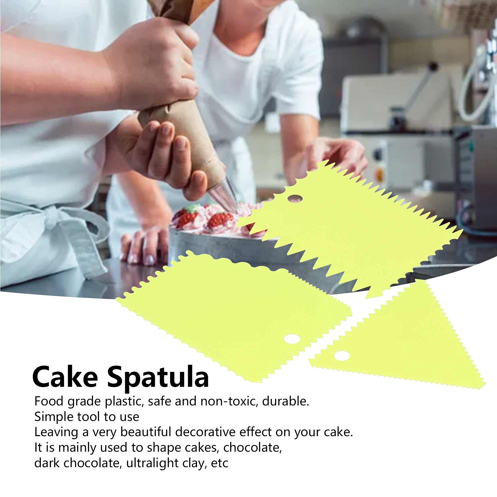 Ejoyous Juego de 3 Raspadores de Crema para Alisar Pasteles, Espátula de Plástico para Pasteles con Borde de Dientes Irregulares de 9,5 Cm y 12 Cm para Glaseado de Masa, Chocolate, Pan, Pizza, (GREEN)