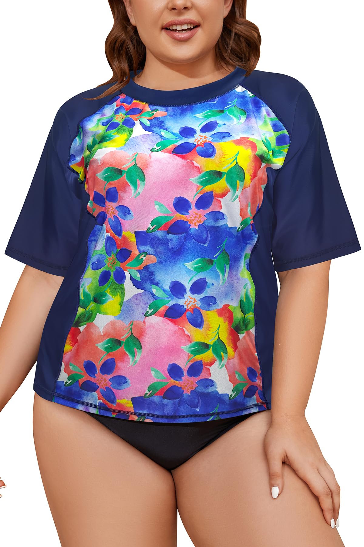 SHEKINI Camiseta de Natación con Protección Solar para Mujer Camiseta de Surf de Manga Corta Traje de Baño Superior Talla Grande