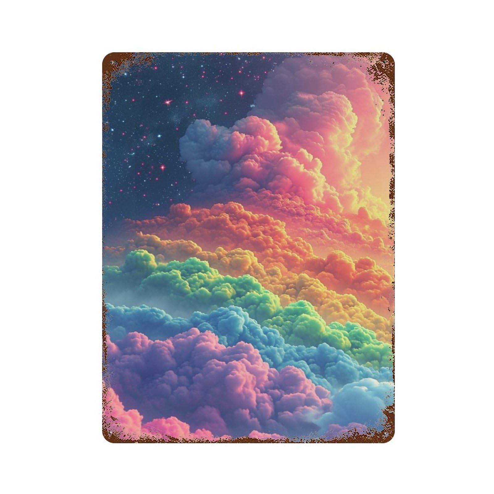 Rainbow Clouds Wallpaper Distressed Metal Wall Sign 15.7"x11.8", Shabby Chic Decor for Garage, Pub Or Kitchen