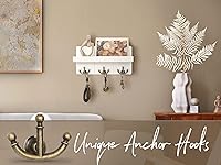 Vista 3 de Rebee Vision Soporte para llaves de pared con estante: elegante organizador de correo de granja con estante flotante decorativo y 3 ganchos