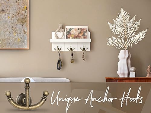 Miniatura 3 de Rebee Vision Soporte para llaves de pared con estante elegante organizador de correo de granja con estante flotante decorativo y 3 ganchos de