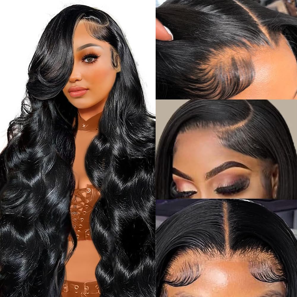 FUTGK 30 inch Body Wave Human Hair Wig for Black Women 13x4 HD Lace Frontal Wigs Human Hair Pre Plucked with Baby Hair Natural Wig 220% Density