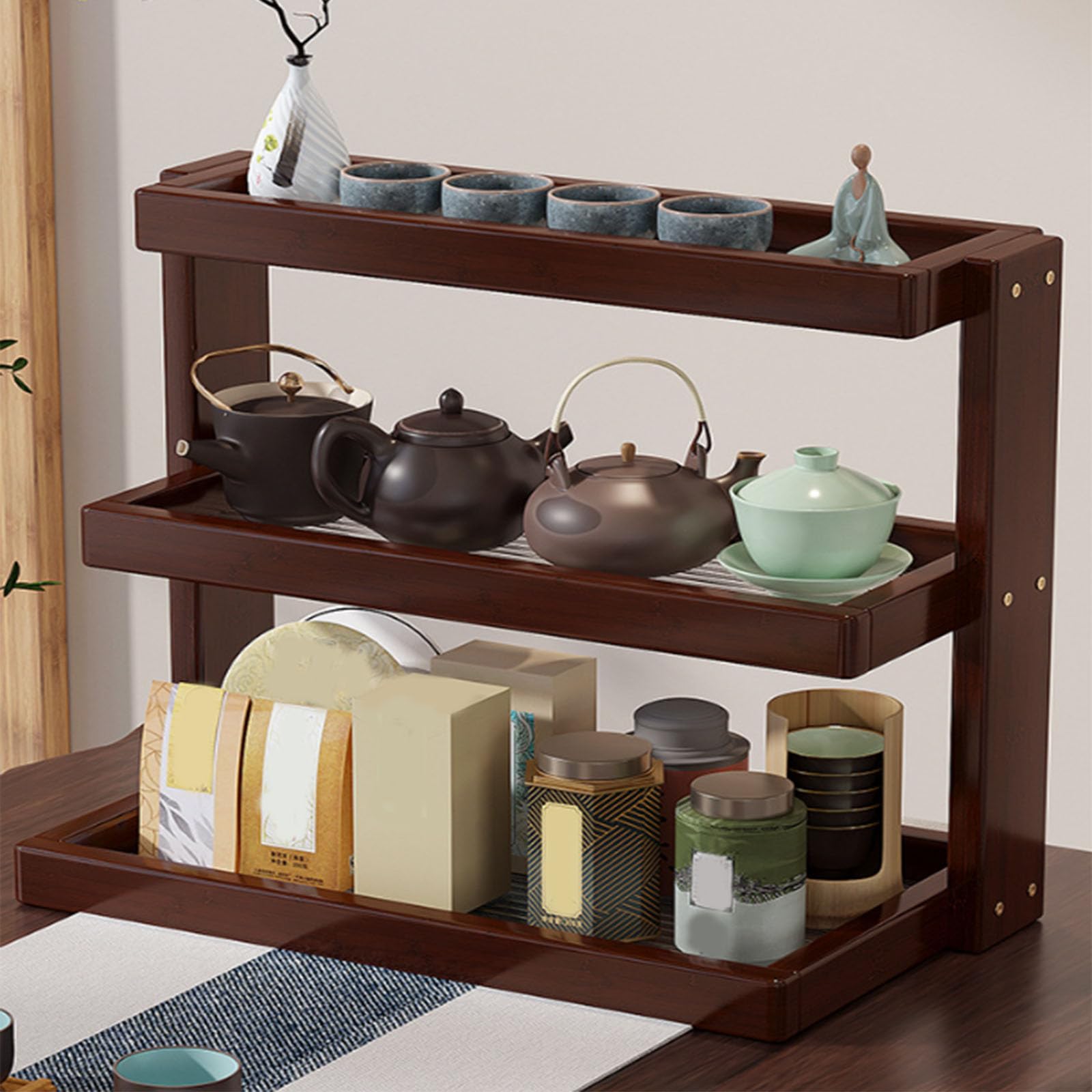 Nizer Kaffeestation aus Walnussholz, 3-stöckiger Becherhalter aus Holz und Küchenthekenregal für Tee, Kaffee, Bar, Zubehör, Matcha-Ständer, Tassen-Display und Gewürz-Aufbewahrungsregal