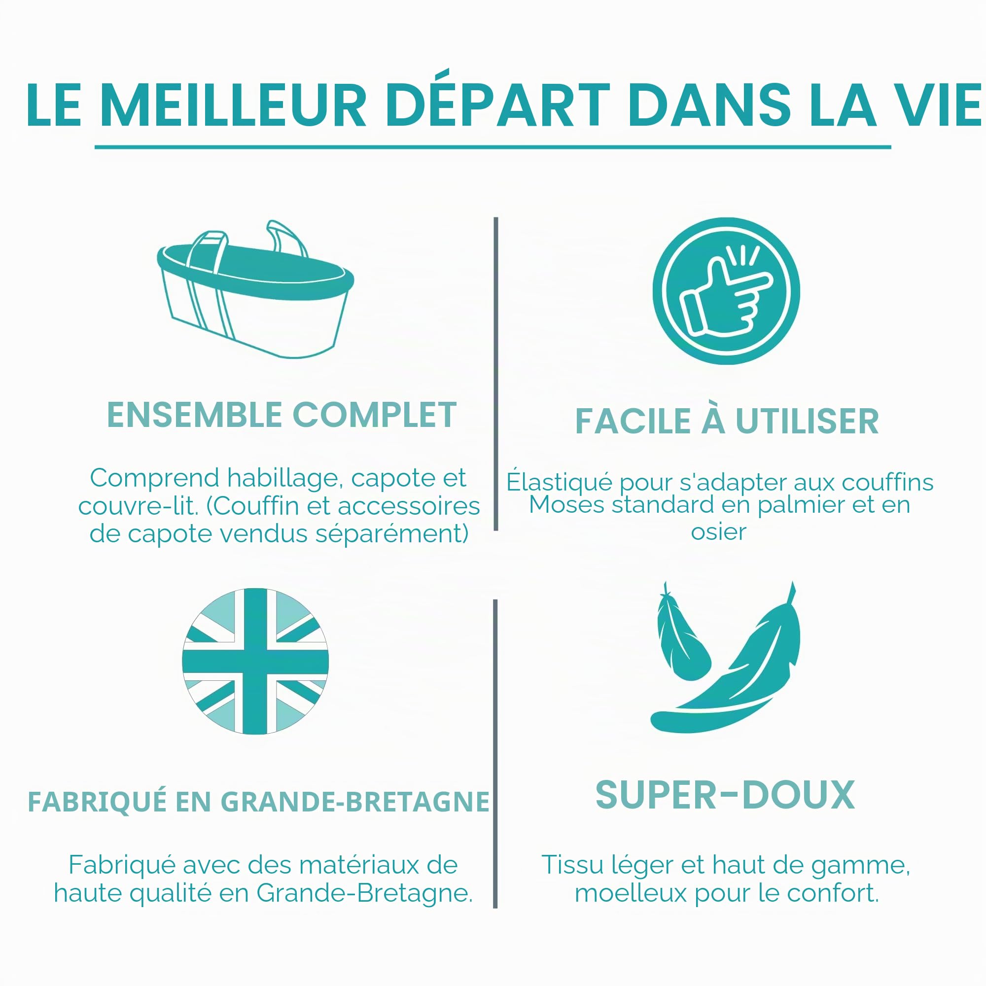 Clair de Lune Dimple Ensemble de literie pour couffin (Panier Non Inclus) – Crème