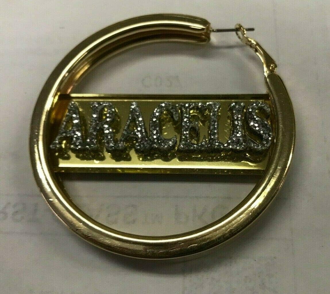 Personalized Custom Gold Hoop Earrings Name Plate Laser Cut Design Stunning Look - Quality, Attractive Gold Hoop Earrings, Made To Order - A Great Gift