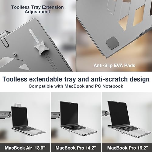 Miniatura 6 de AVLT Bandeja ajustable para laptop con soporte para ventilador de 4.724 in, compatible con brazo de monitor VESA de 75 x 75 pulgadas, se adapta a