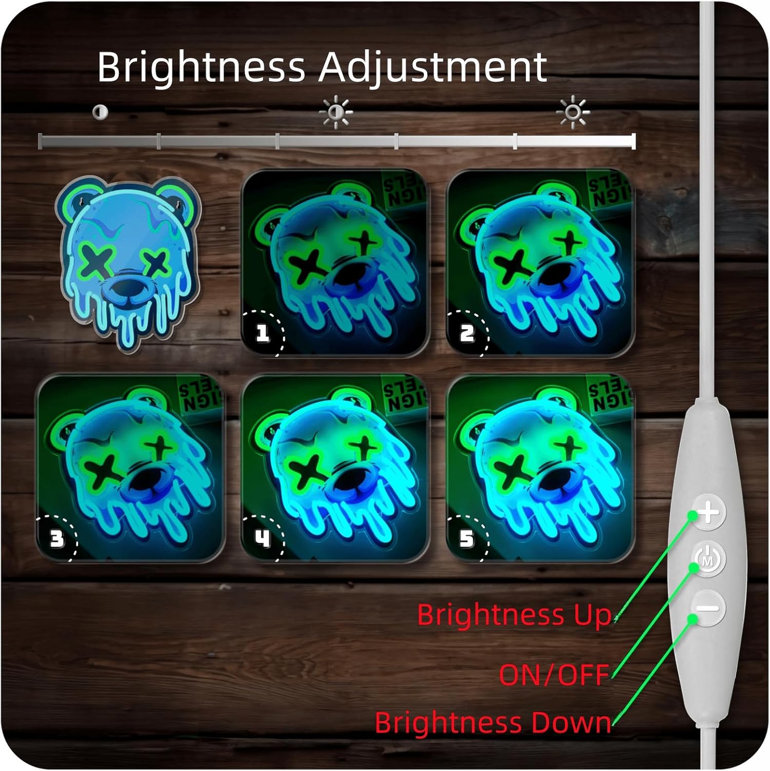 Ice Bear Neon Sign for Wall Decor, USB Powered Adjustable Brightness Anime Bear LED Light, Neon Lights for Room, Bar, Club, Party, Man Cave, Unique Gifts for Teenager