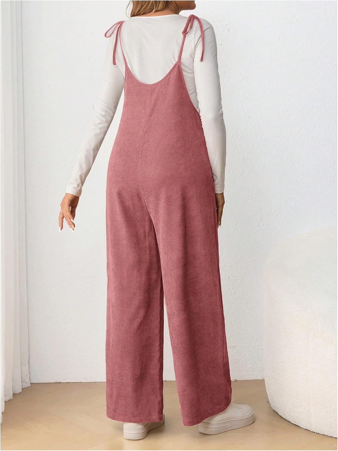 OYOANGLE Women's Maternity Wide Leg Overalls U Neck Spaghetti Strap Pregnancy Jumpsuits - Image 2