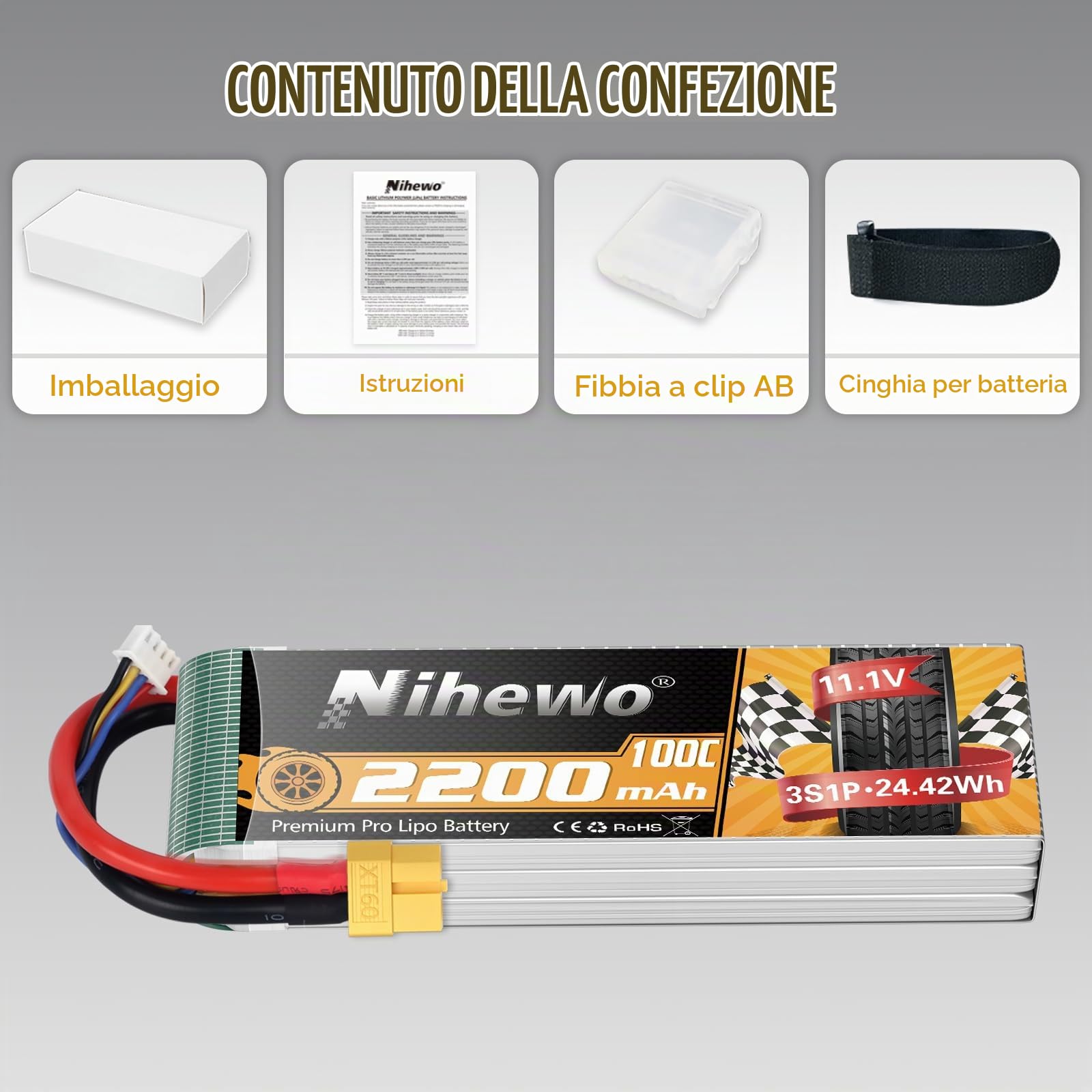 3S LiPo Batteria 11.1V 2200mAh 100C XT60 per RC auto barca drone 2pz | Batteria LiPo 3S 11.1V 2200mAh compatibile con RC auto camion barca aereo elicottero drone modelli FPV e hobby