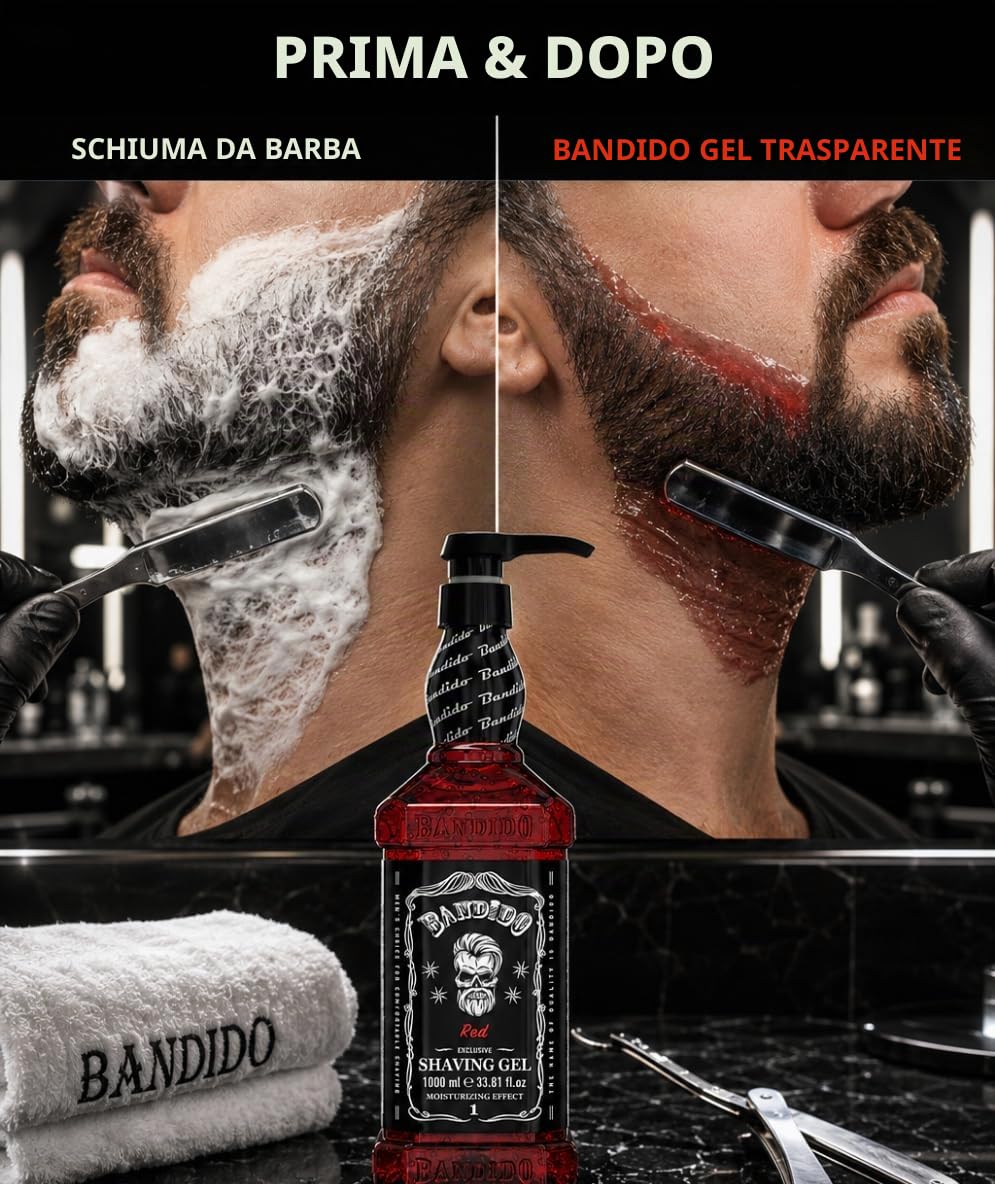 Bandido Shaving Gel Men Red & Blue 1000 ml Gel da barba trasparente da uomo, rasatura precisa dei contorni della barba con ogni rasoio da uomo (Red 1000 ml)