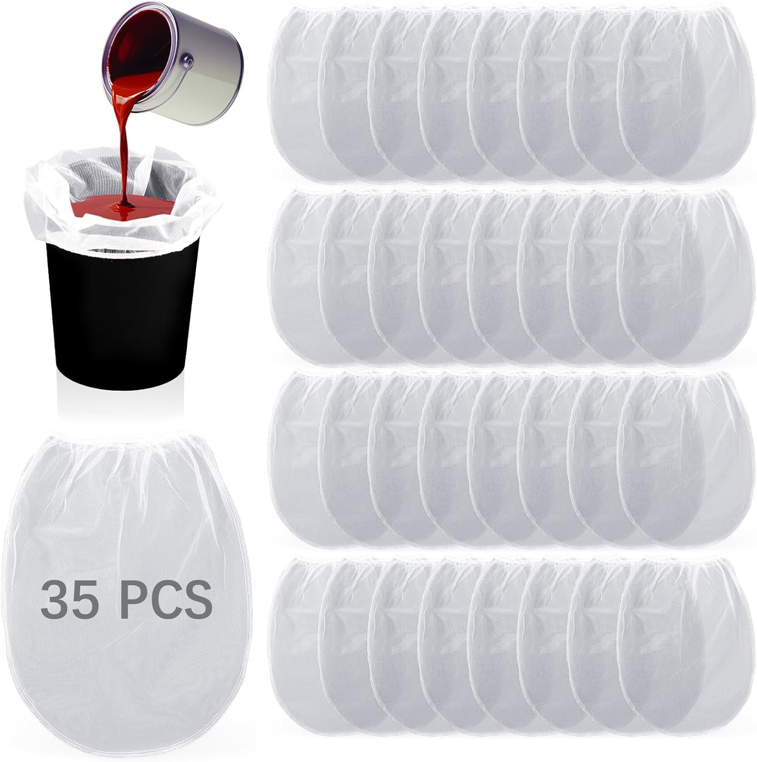 70 Pcs Paint Strainer Bags 5 Gallon, Bucket Paint Filters Strainer 5 Gal with Stretchable Elastic Top Opening paint Screen for 5 Gallon Bucket Nylon White Fine Mesh Bag for Gardening, Plant Protection