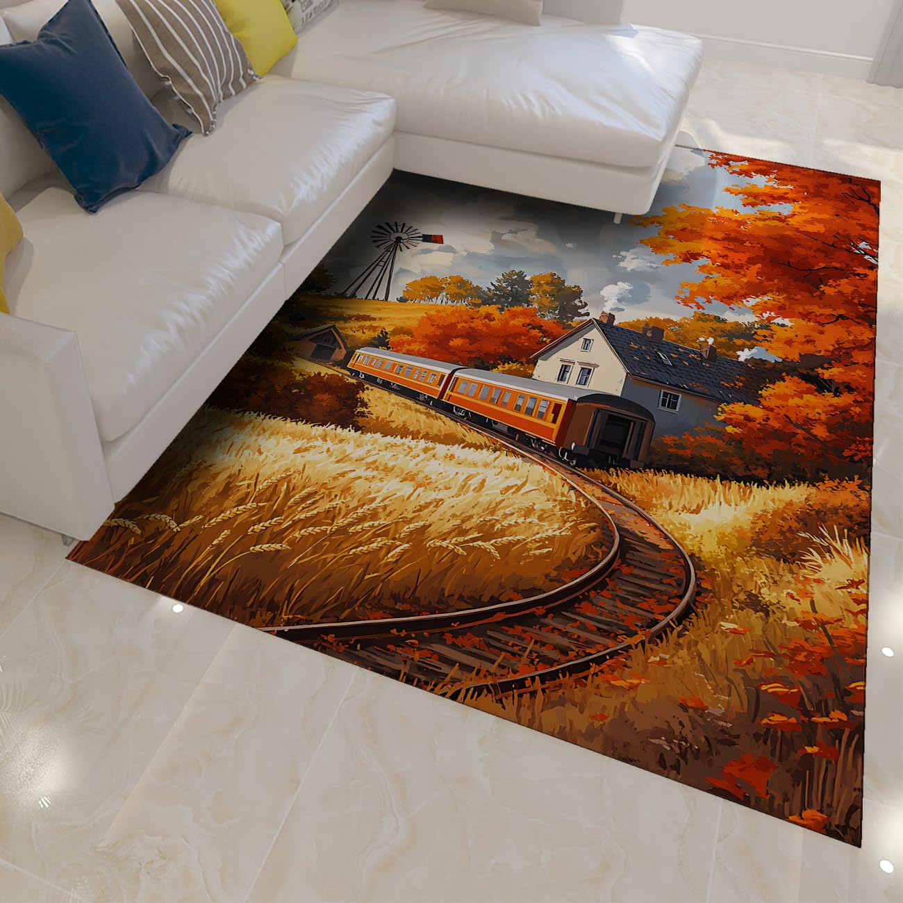 Tapis 160x200cm lavable et antidérapant style cottage pour une descente de lit sûre