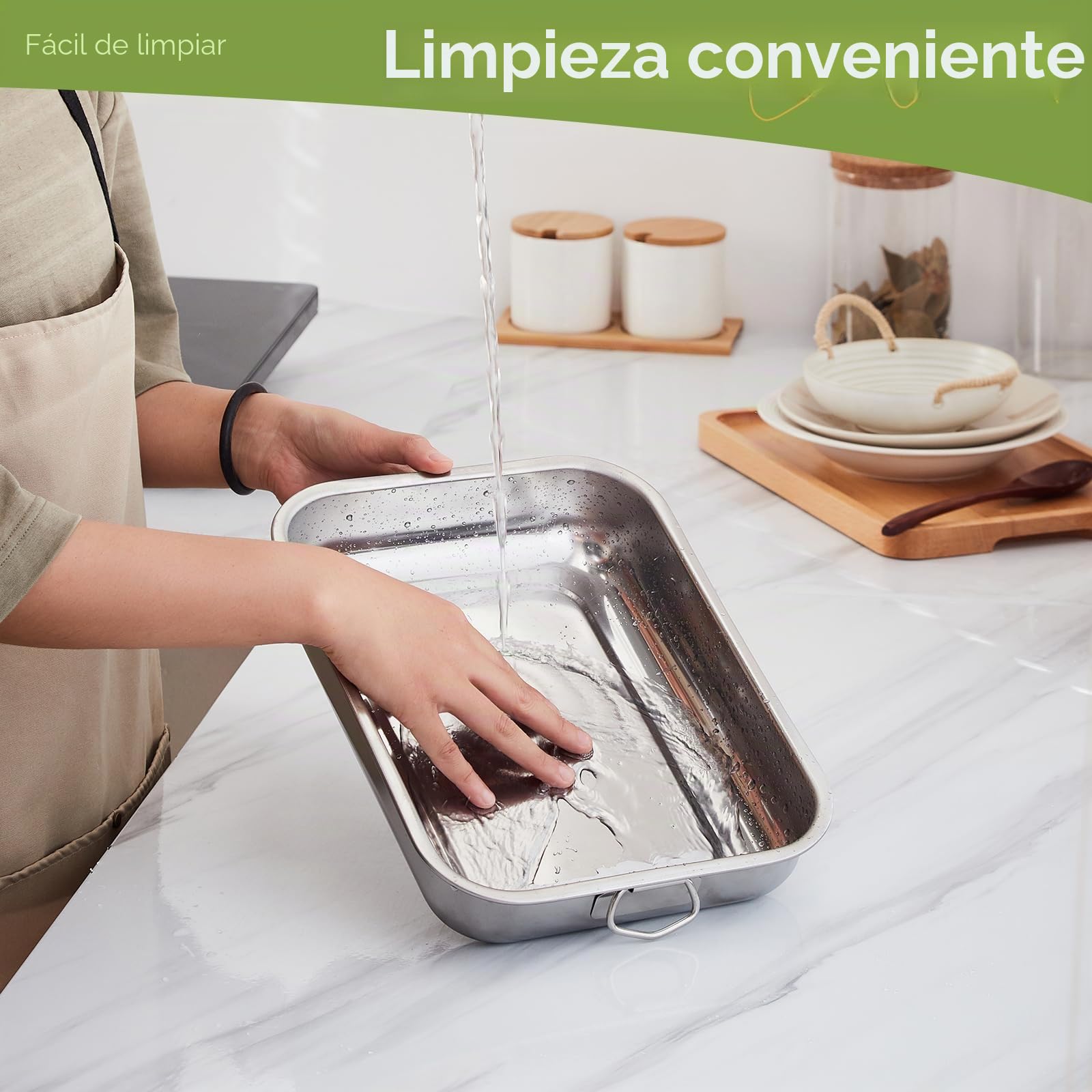 Juego de 4 Bandeja para Hornear Juego de sartenes rectangulares de acero inoxidable para horno con asas
