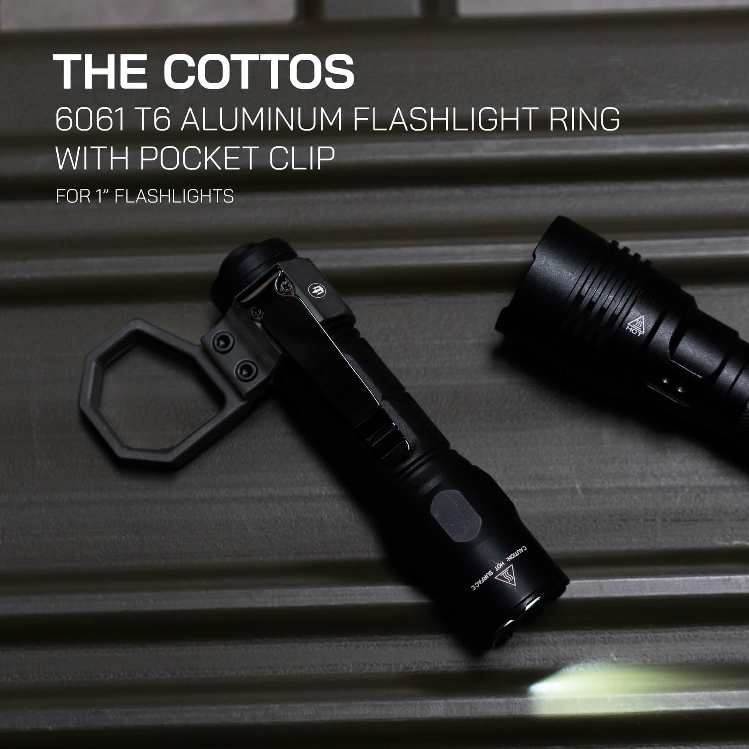 Triton Cottos 6061 T6 Aluminum Flashlight Ring for Most 1" Flashlights with Detachable Pocket Clip, Flashlight Retention Ring