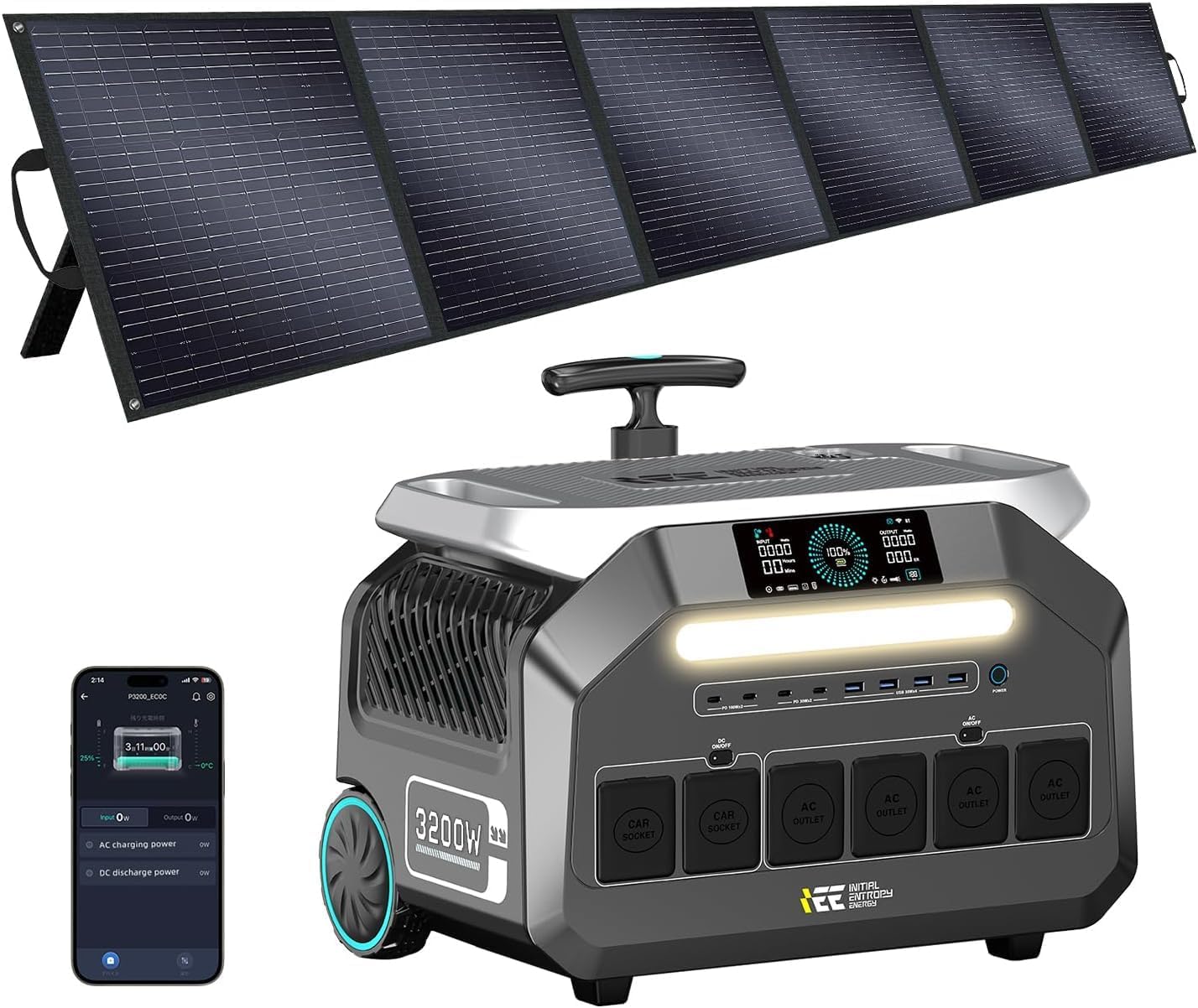 IEE 3200W Photo voltaic Generator P3200 with 500W Photo voltaic Panel, 2048Wh Transportable Energy Station, 1800W AC Charging & 1000W Photo voltaic Charging, LFP Battery, 14 Output Ports, APP Management, for Dwelling Backup, Tenting, RV