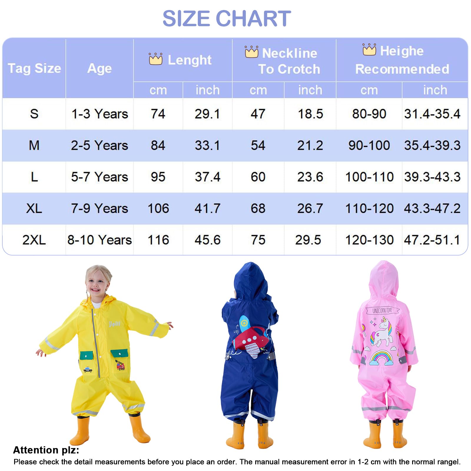 Traje de Lluvia Niños Niñas Chubasquero de Una Pieza Niños Mono Impermeable Lindo Dibujo Poncho de Lluvia Ligero Traje de Barro Unisex Ropa de Lluvia 1-10 Años