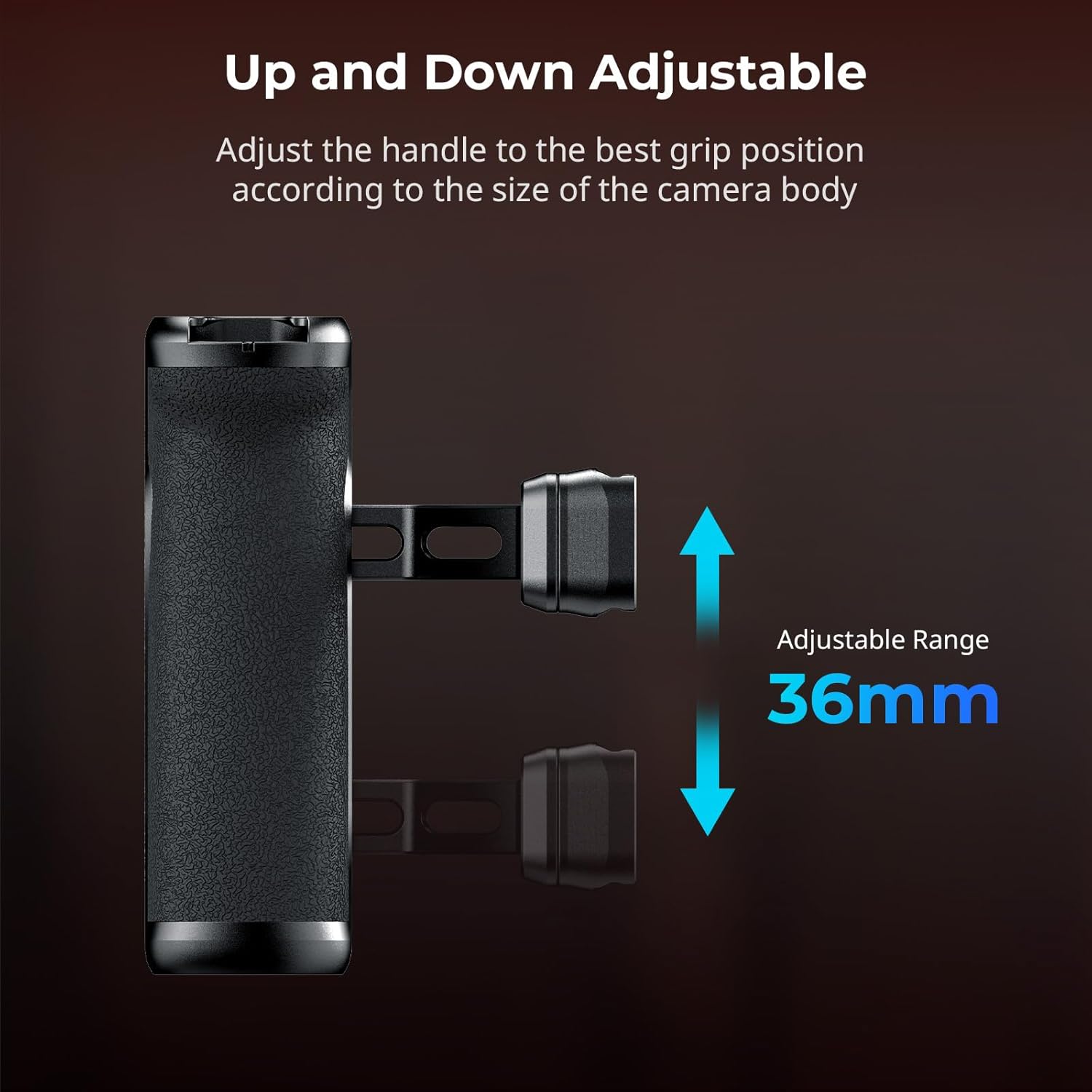 SMALLRIG NATO Side Handle with NATO Rail, H21 HawkLock Quick Release, for Left or Right Hand, 36mm/1.4in Up and Down Adjustable, Ergonomic Handgrip with Built-in Cold Shoe, 1/4"-20 Threaded Holes - Image 5